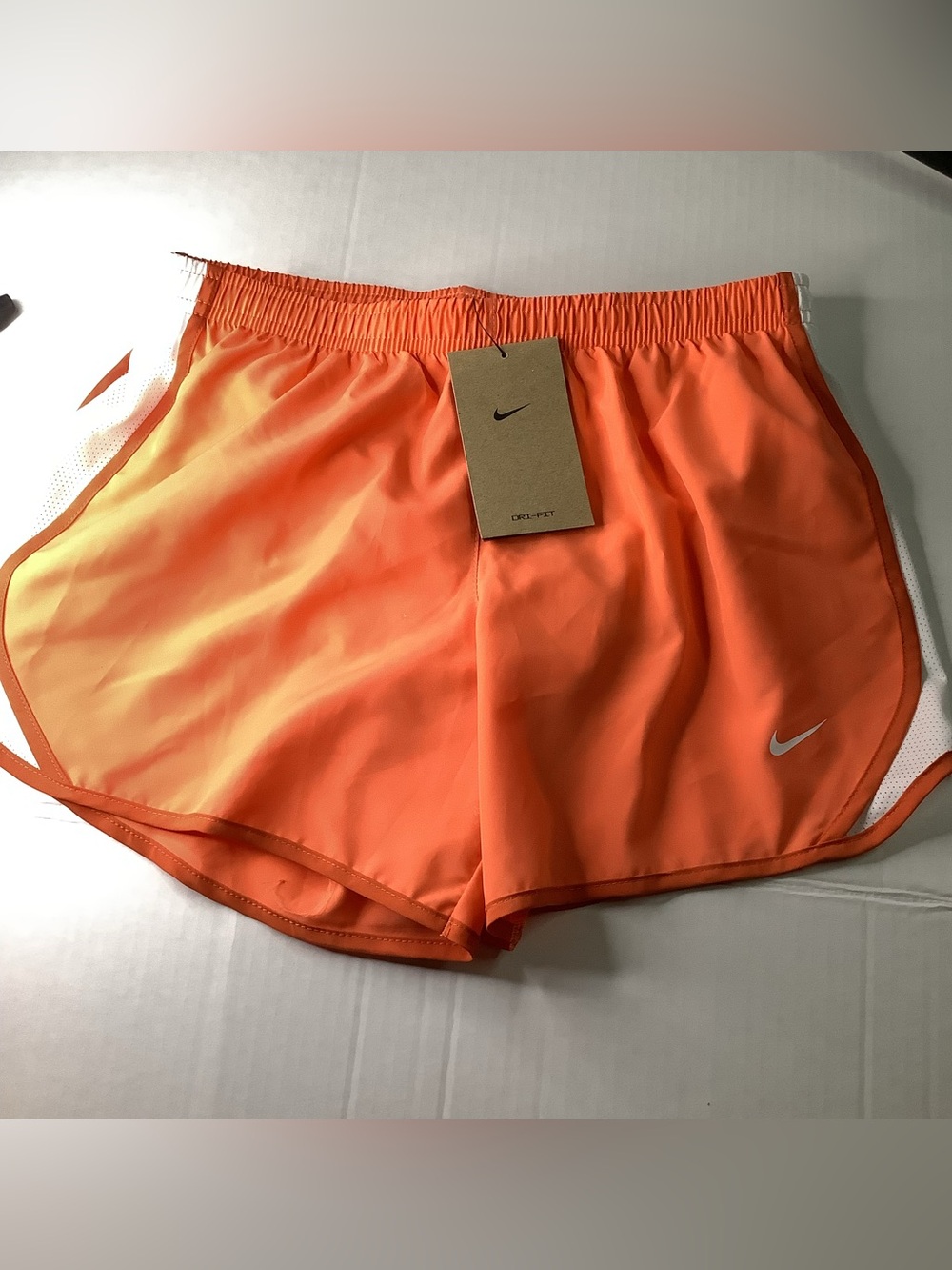 Nike Running Shorts Kids Small Orange White Colorblock Mesh Athletic Dri Fit